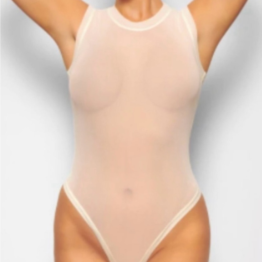 Skims Mock Neck Sheer Sleeveless Bodysuit